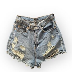 Forever 21 denim high waisted ripped distressed shorts size large